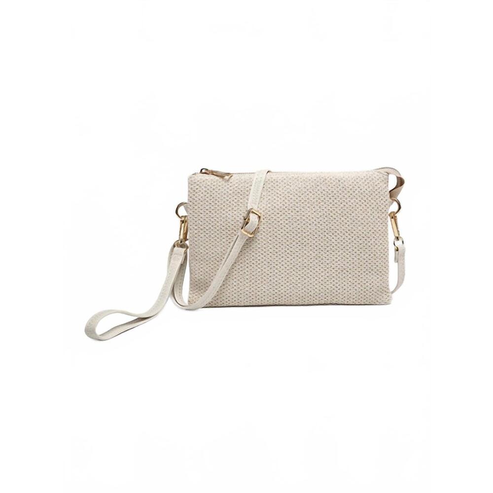 NEW JEN & CO. women's izzy vegan straw crossbody handbag in off white